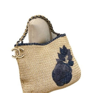 Chanel Bicolor Coco Country Seagrass Camellia Large Bag
