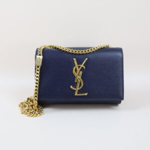 YSL Navy Blue Pebbled Small Kate Bag