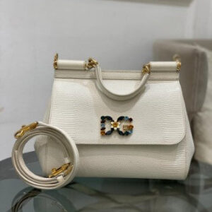 Dolce & Gabbana White Iguana Print Crystal Sicily Medium Bag