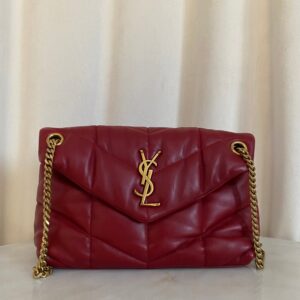 YSL Burgundy Puffer Small Shoulder Bag