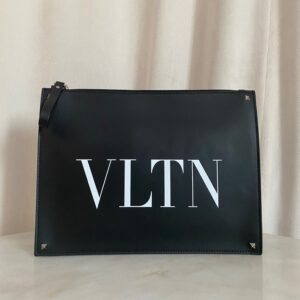 Valentino Black VLTN Logo Large Clutch