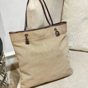 Prada Beige Logo Print Bag