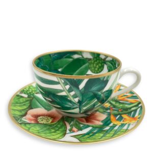 Passifolia Tea Cup and Saucer Set Tableware, Gold hardware