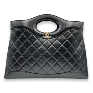 31 Shopping Tote 36x25x7cm Black Shoulder Bag in Shiny lambskin, Gold hardware