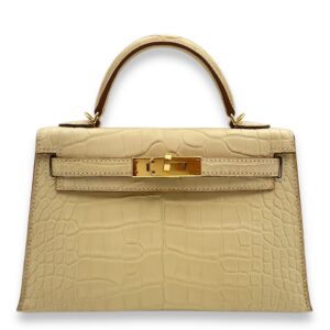 Sellier Kelly 20 Vanille in Matte Alligator, Gold hardware