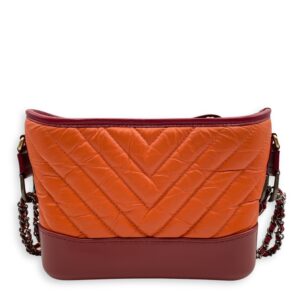 Chevron Gabrielle Small Red, Orange Crossbody Bag in Distressed Leather, 3-Tone hardware