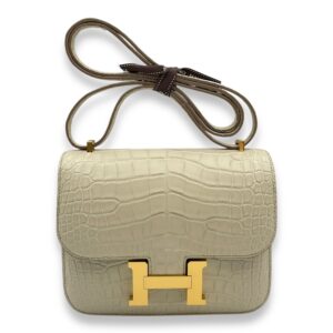 Constance Mirror 18 Beton in Matte Alligator, Gold hardware