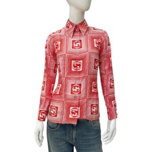SS22 GG Plaid Logo Red/White Shirt in Silk