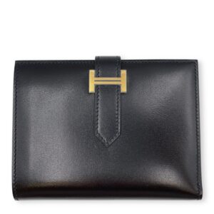 Bearn Black Compact Wallet in Box, Gold hardware