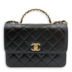 Quilted Matelasse Black Top Handle Black in Lambskin, Gold hardware