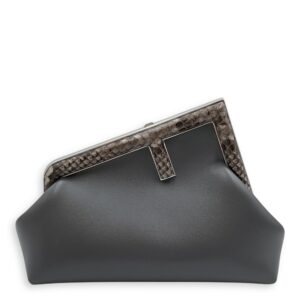 First Grey Shoulder Bag in Python Embossed Calfskin, Silver hardware