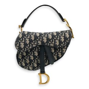 Oblique Saddle Mini Blue Top Handle Bag in Canvas, Gold hardware