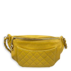 Quilted Yellow Waist Pouch in Calfskin, Gold hardware