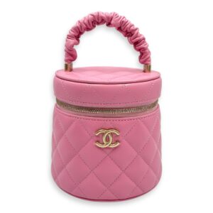 Vanity Mini Pink Top Handle Bag in Lambskin, Gold hardware