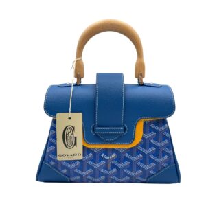 Goyardine Saigon Souple Satchel Mini Blue Crossbody Bag in Calfskin, Silver hardware