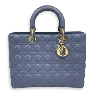 Lady Dior Cannage Large Blue Shoulder Bag in Lambskin, Gold hardware