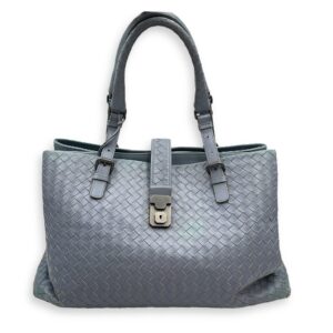 Intrecciato Roma Blue Shoulder Bag in Nappa Leather, Gunmetal hardware