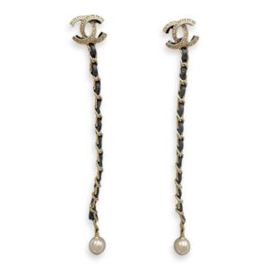 CC Dangling Pearl Brushed Palladium Earrings
