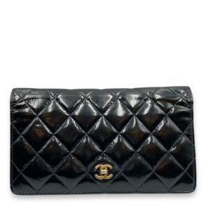 Quilted CC Long Blue Wallet in Patent Leather, Gold hardware