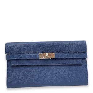Kelly Blue Brighton Wallet in Chevre Mysore, Palladium hardware