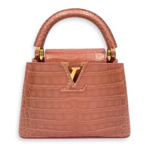 Capucines Mini Pink Shoulder Bag in Shiny Alligator, Gold hardware