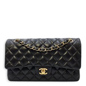Quilted CC Classic Flap (DF) Medium Black Shoulder Bag in Lambskin, Gold hardware