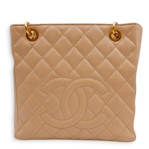 PST Beige Shoulder Bag in Caviar Leather, Gold hardware