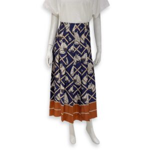 GG Equestrian Pleated Horse Printed Skirt 38 Blue Ready-To-Wear in Silk