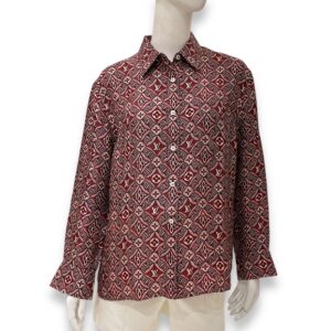 Monogram Long Sleeve Shirt 38 Red Ready-To-Wear in Silk