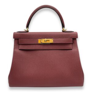 Kelly 28 Rouge H in Togo, Gold hardware