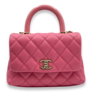 Coco Handle Mini Pink Shoulder Bag in Caviar Leather, Gold hardware