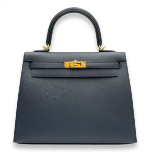 Sellier Kelly 25 Blue Indigo in Epsom, Gold hardware