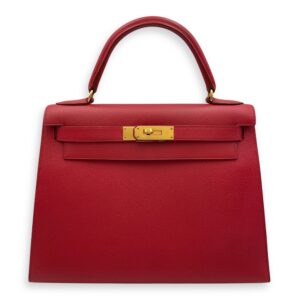 Sellier Birkin 28 Rouge Vif in Courchevel, Gold hardware