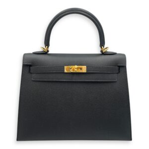 Sellier Kelly 25 Black in Epsom, Gold hardware