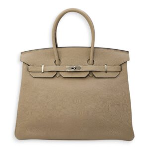 Birkin 35 Gris Tourterelle in Togo, Palladium hardware