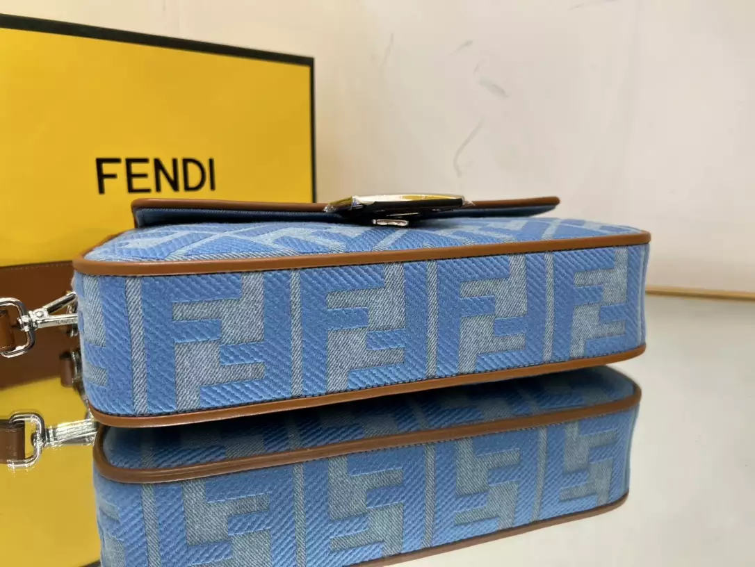 Baguette Light Blue Denim Bag with FF Embroidery - Repbags.ru - Image 5