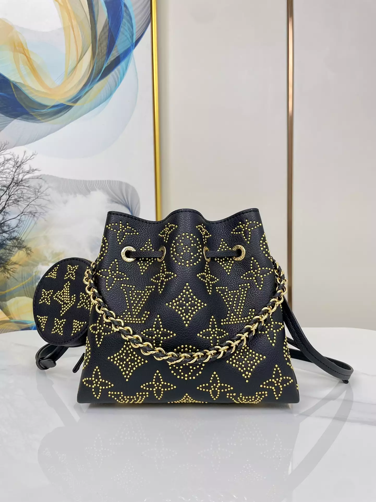 Bella Bucket Bag Monogram Gold Lamination Black Leather - Repbags.ru - Image 3