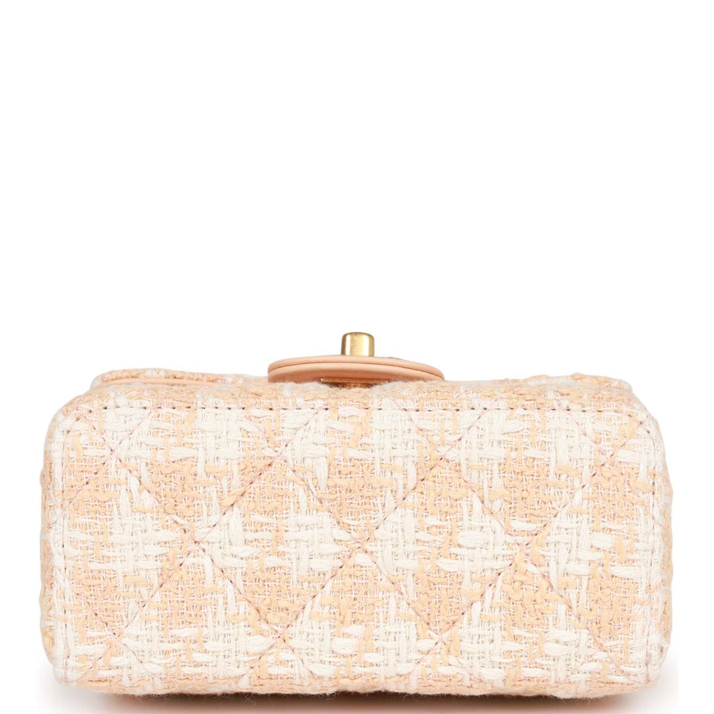 Chanel Mini Square Flap with Top Handle Light Orange and Ecru Tweed Antique Gold Hardware - Image 7