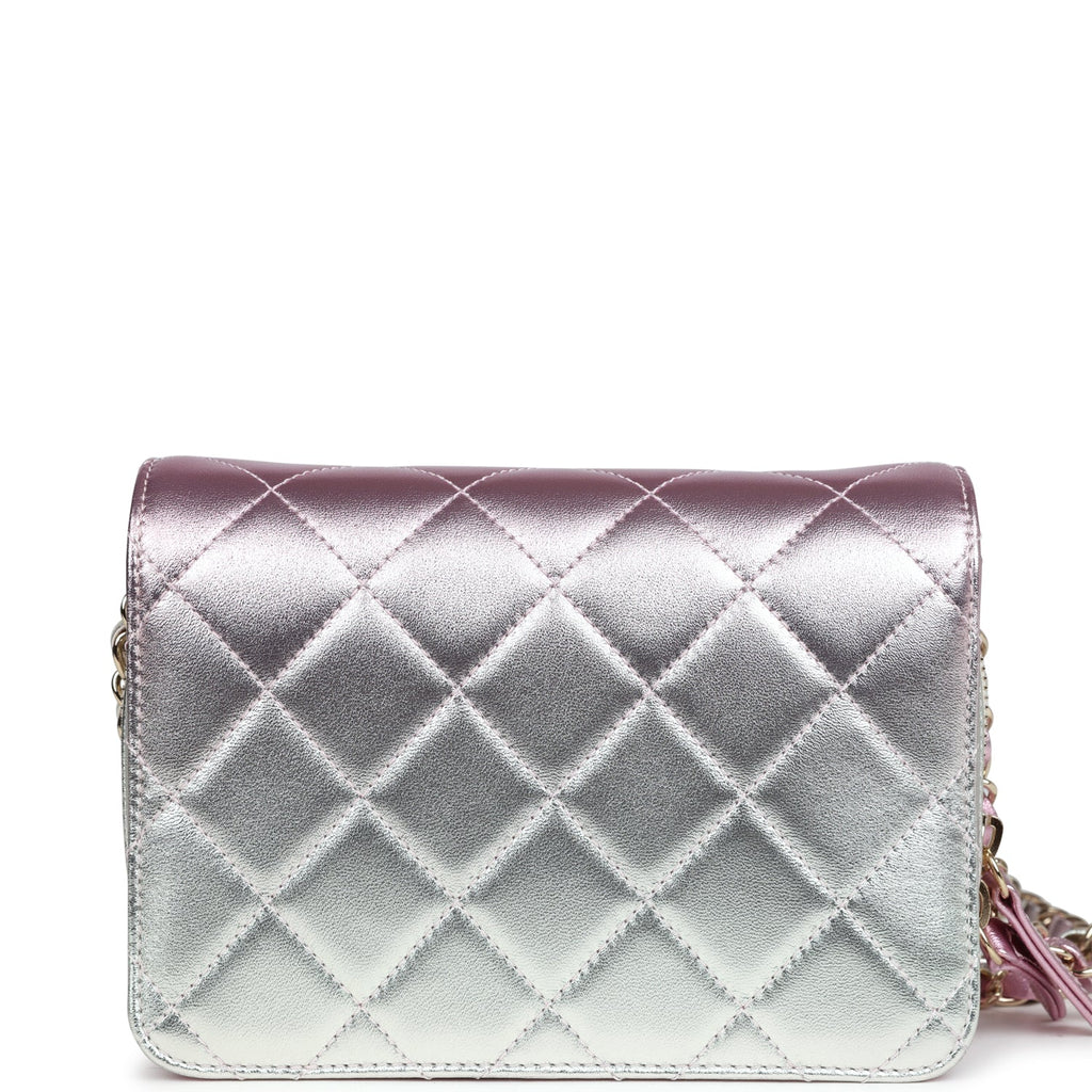 Chanel Mini Flap Bag Pink and Silver Metallic Lambskin Light Gold Hardware - Image 7