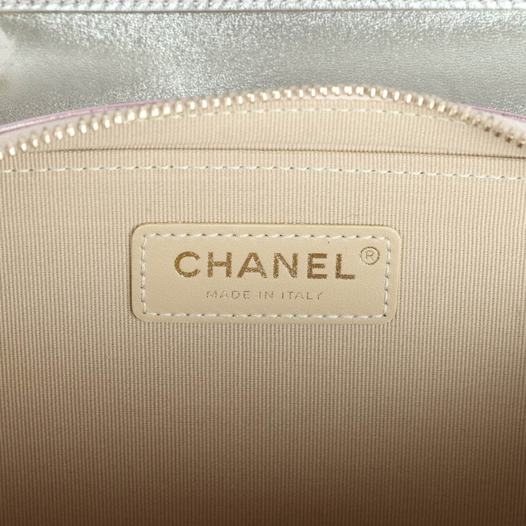 Chanel Mini Flap Bag Pink and Silver Metallic Lambskin Light Gold Hardware - Image 11