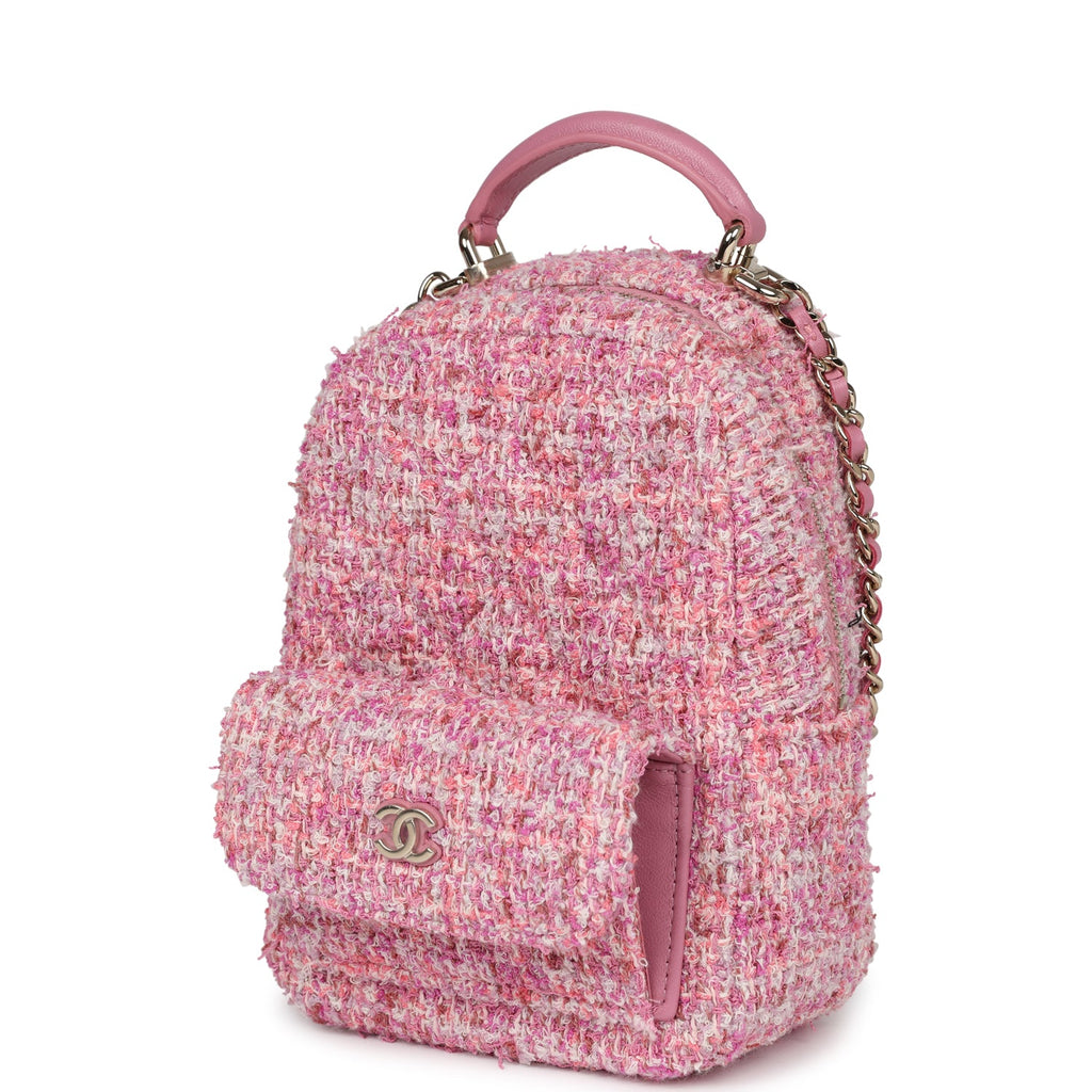 Chanel Mini Phone Holder Backpack with Chain Pink Multicolor Tweed Light Gold Hardware - Image 6