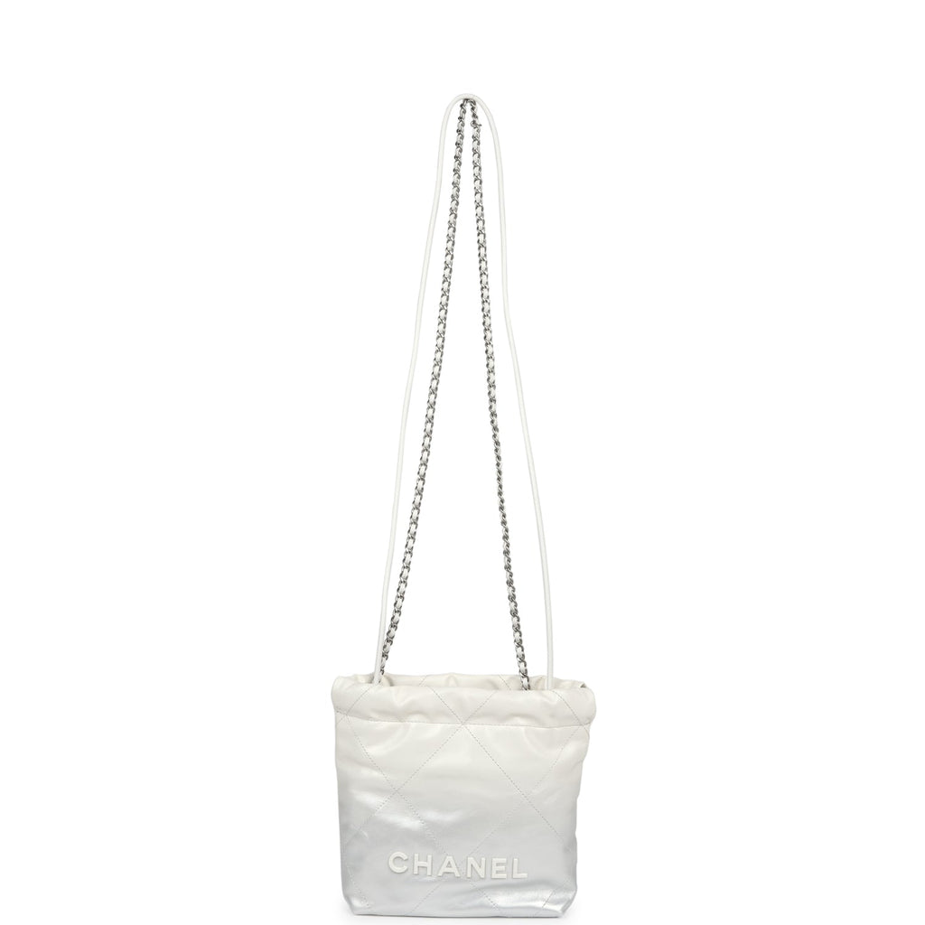 Chanel Mini 22 Bag White and Silver Ombre Metallic Calfskin Silver Hardware - Image 8
