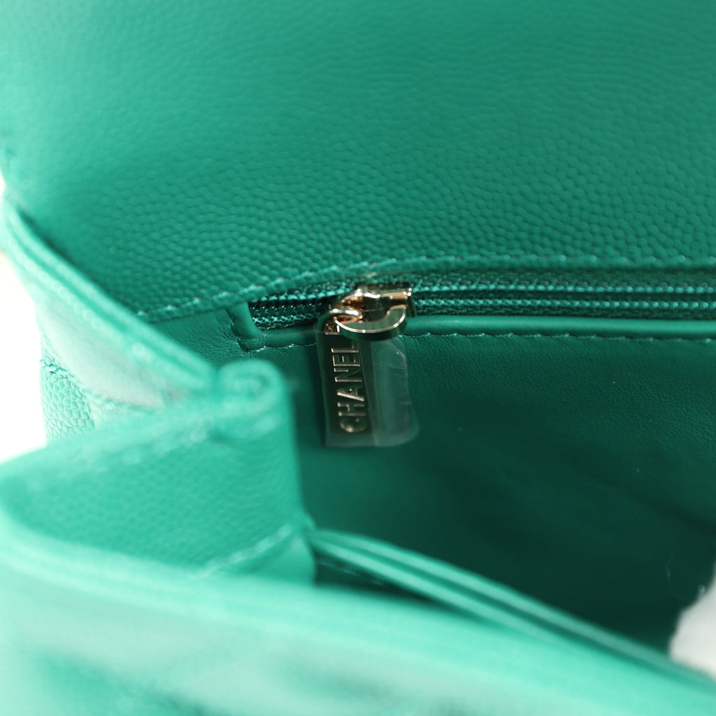 Chanel Small Coco Top Handle Flap Bag Dark Green Caviar Light Gold Hardware - Image 11