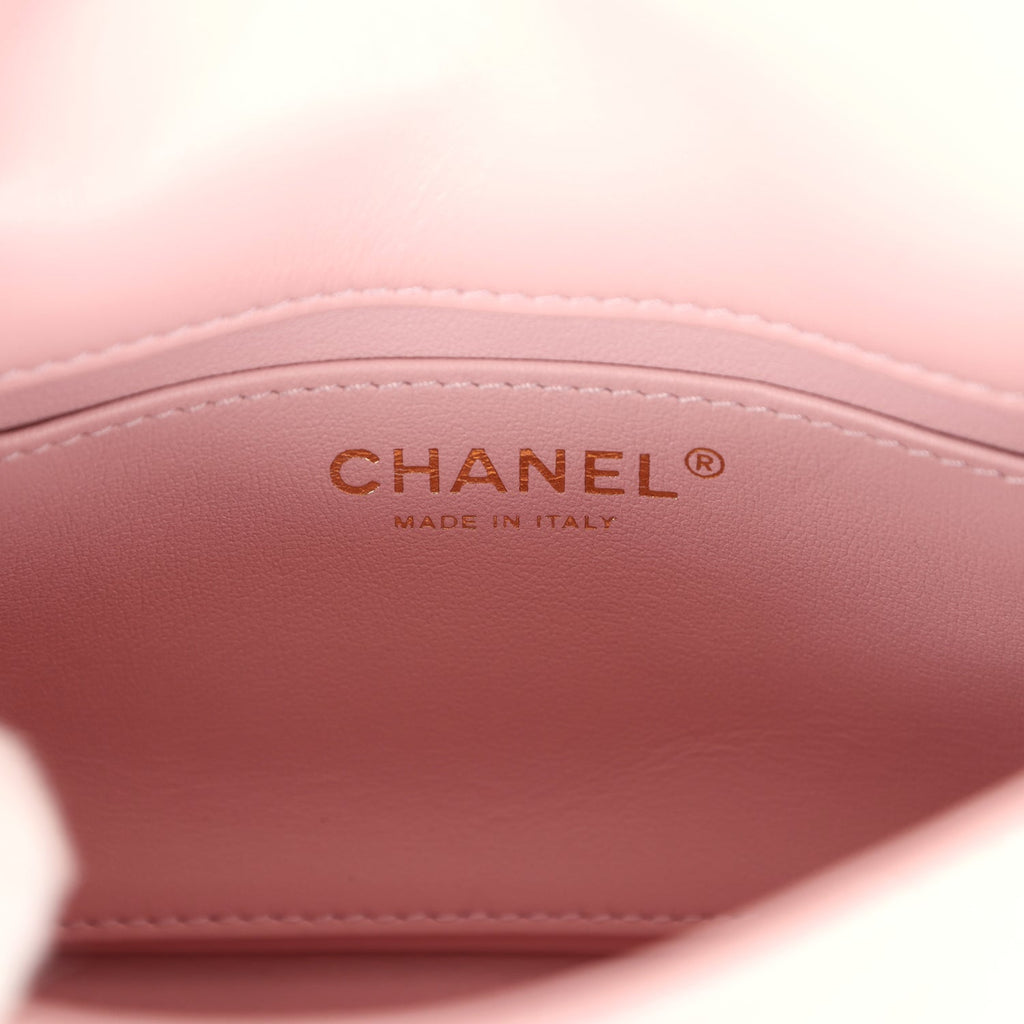 Pre-owned Chanel Mini Rectangular Flap Bag with Heart Chain Pink Lambskin Antique Gold Hardware - Image 11