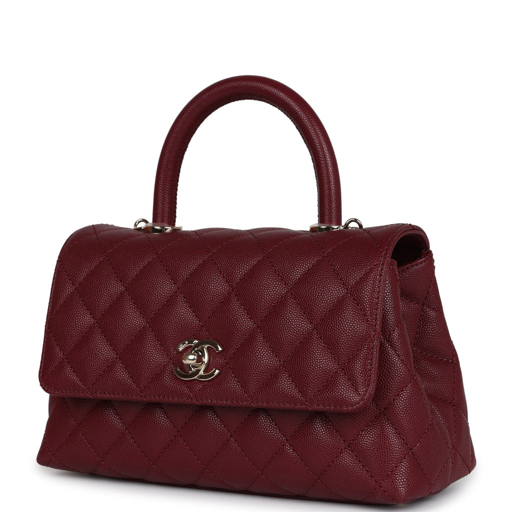 Chanel Small Coco Top Handle Flap Bag Burgundy Caviar Light Gold Hardware - Image 6