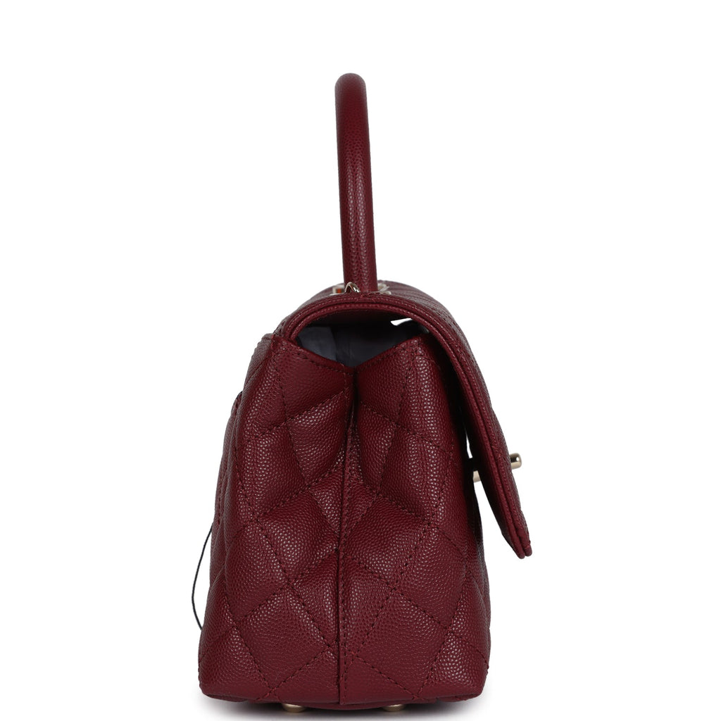 Chanel Small Coco Top Handle Flap Bag Burgundy Caviar Light Gold Hardware - Image 4