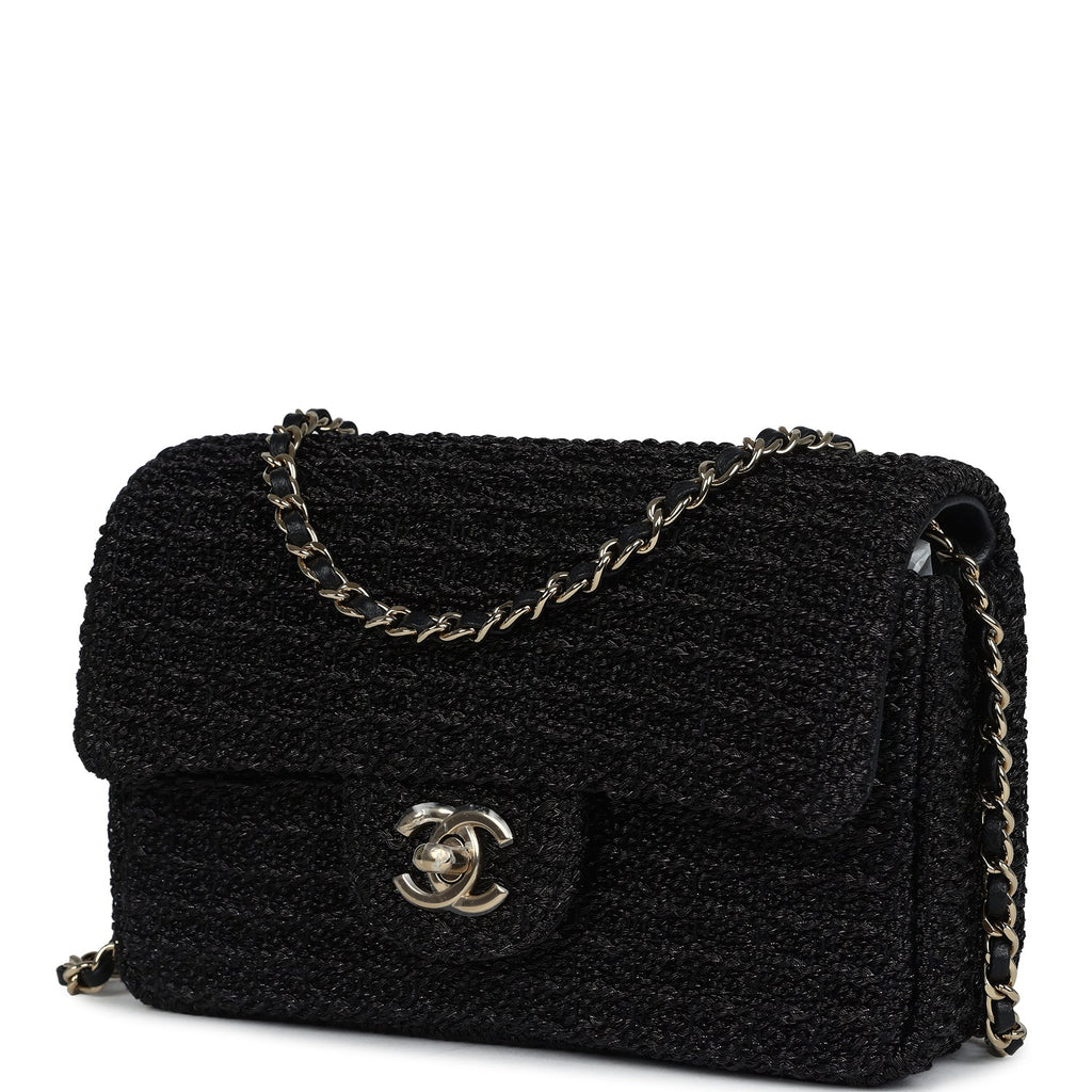 Chanel Mini Summer Nights Flap Bag Black Woven Patent Leather Light Gold Hardware - Image 6