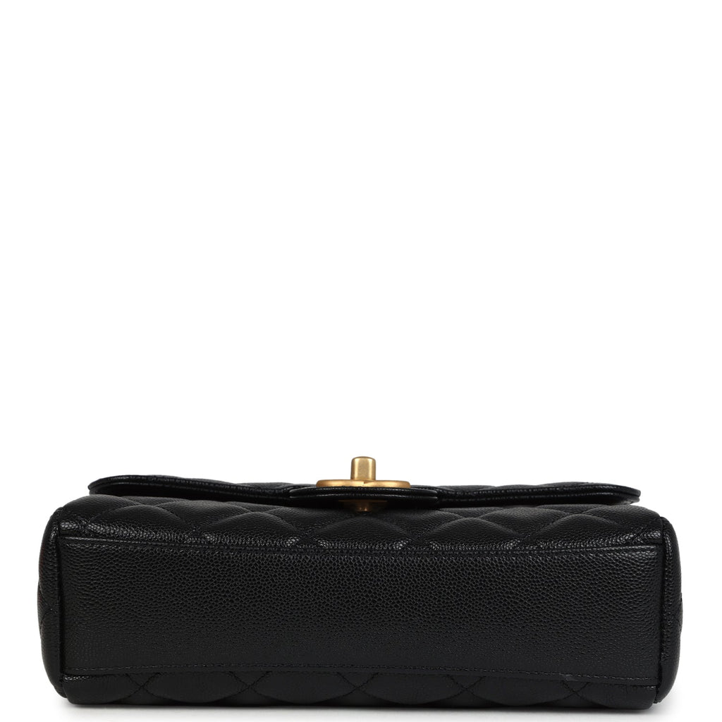 Chanel Small Top Handle Flap Bag Black Shiny Grained Calfskin Brushed Gold Hardware - Image 7