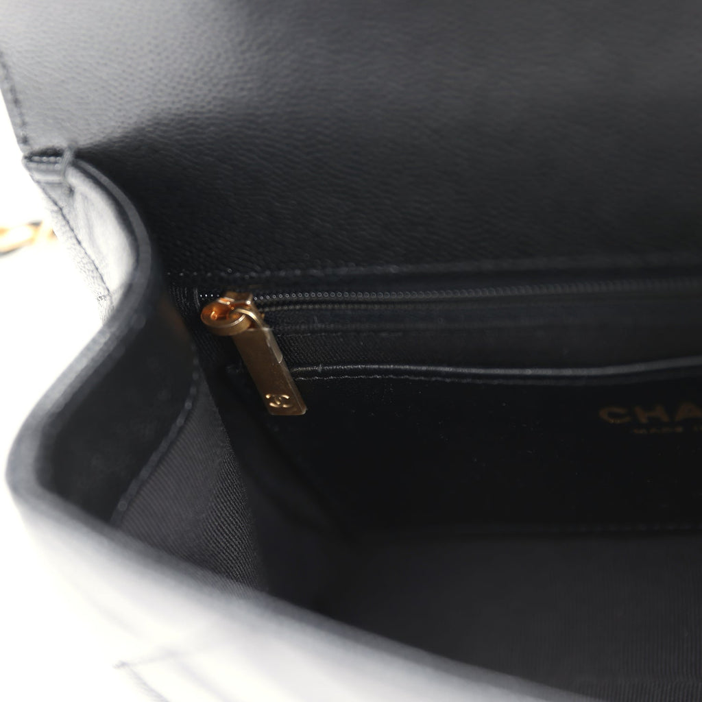 Chanel Small Top Handle Flap Bag Black Shiny Grained Calfskin Brushed Gold Hardware - Image 12