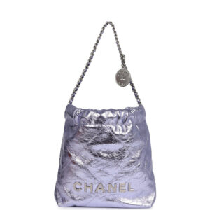 Chanel Mini 22 Bag Purple Metallic Calfskin Brushed Silver Hardware